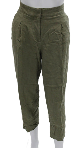 Zara Women Cropped Linen Pants Green Zip Size XS
