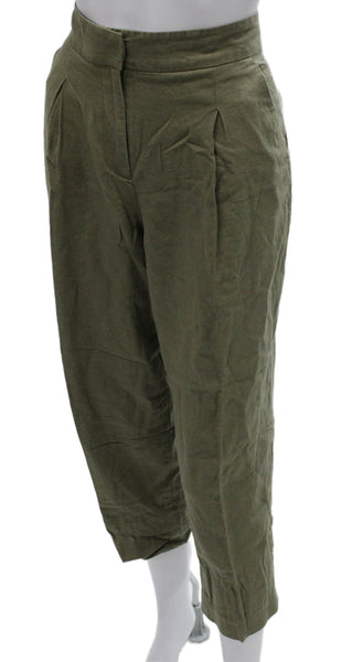 Zara Women Cropped Linen Pants Green Zip Size XS