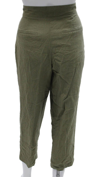 Zara Women Cropped Linen Pants Green Zip Size XS
