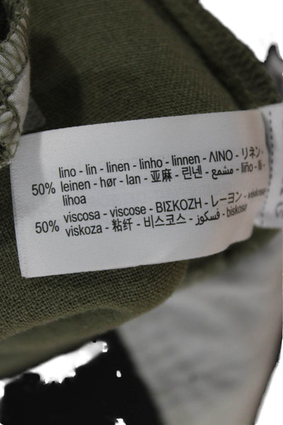 Zara Women Cropped Linen Pants Green Zip Size XS