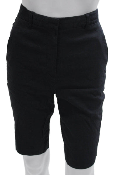 Theory Women Bermuda Shorts Black Linen Zip Size 0