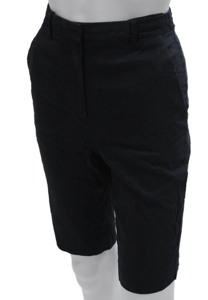 Theory Women Bermuda Shorts Black Linen Zip Size 0