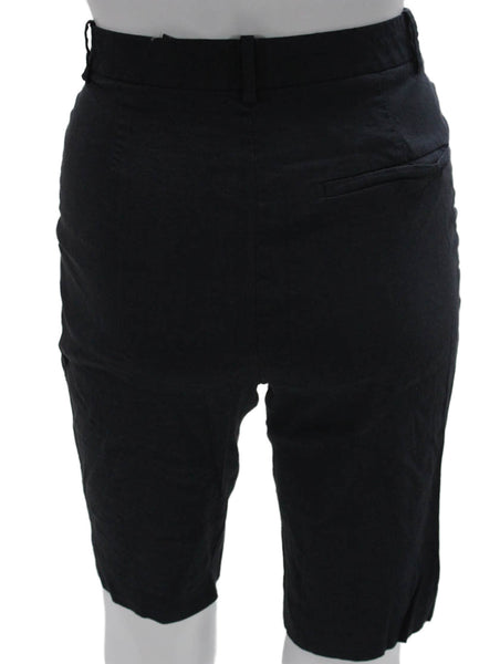 Theory Women Bermuda Shorts Black Linen Zip Size 0