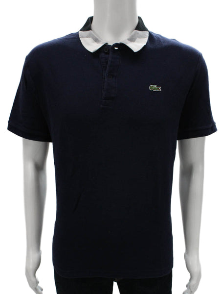 Lacoste Mens Short Sleeve Collared Knit Polo Shirt Navy White Cotton Size 2XL