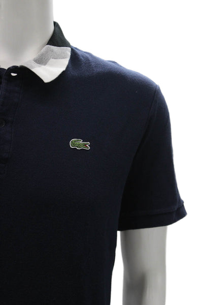 Lacoste Mens Short Sleeve Collared Knit Polo Shirt Navy White Cotton Size 2XL