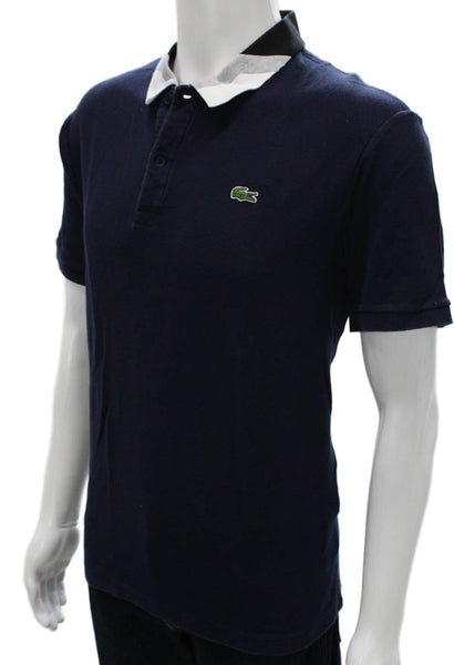 Lacoste Mens Short Sleeve Collared Knit Polo Shirt Navy White Cotton Size 2XL