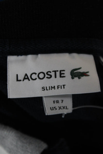 Lacoste Mens Short Sleeve Collared Knit Polo Shirt Navy White Cotton Size 2XL