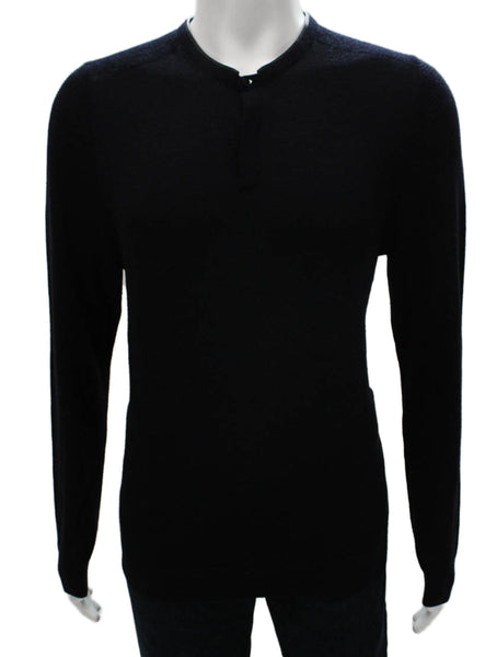 IKKS Mens Henley Wool Collared Sweater Black Long Sleeve Size XL