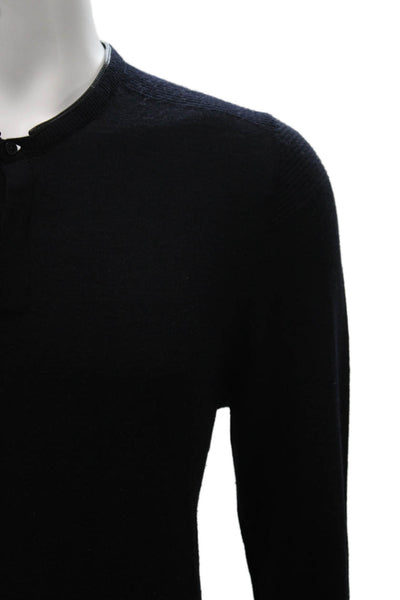 IKKS Mens Henley Wool Collared Sweater Black Long Sleeve Size XL