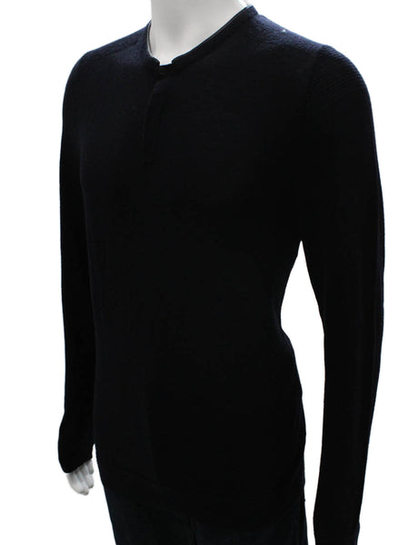 IKKS Mens Henley Wool Collared Sweater Black Long Sleeve Size XL
