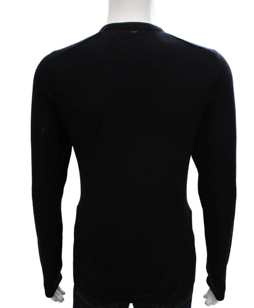 IKKS Mens Henley Wool Collared Sweater Black Long Sleeve Size XL
