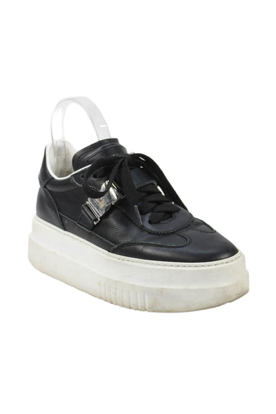 Costume National Womens Lace Up Platform Low Top Sneakers Black Leather Size 6.5