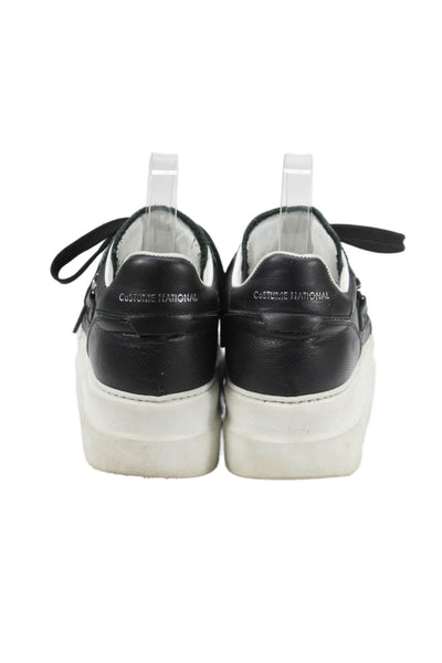 Costume National Womens Lace Up Platform Low Top Sneakers Black Leather Size 6.5