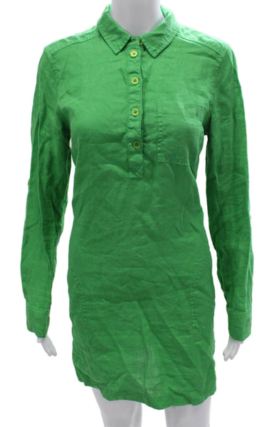 Michael Stars Women Shirt Dress Green Linen Collared Long Sleeve Button Size S
