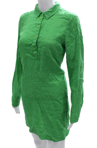 Michael Stars Women Shirt Dress Green Linen Collared Long Sleeve Button Size S