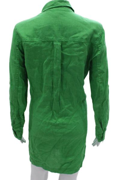 Michael Stars Women Shirt Dress Green Linen Collared Long Sleeve Button Size S