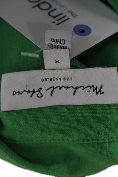 Michael Stars Women Shirt Dress Green Linen Collared Long Sleeve Button Size S