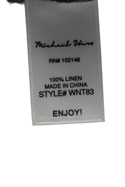 Michael Stars Women Shirt Dress Green Linen Collared Button 3/4 Sleeve Size S