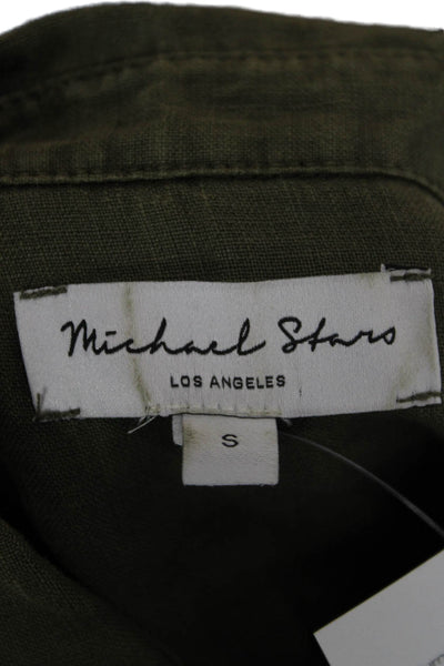 Michael Stars Women Shirt Dress Green Linen Collared Button 3/4 Sleeve Size S