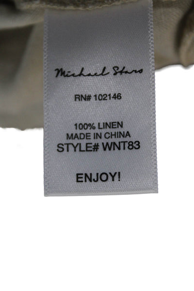Michael Stars Women Shirt Dress Beige Linen 3/4 Sleeve Collared Button Size S