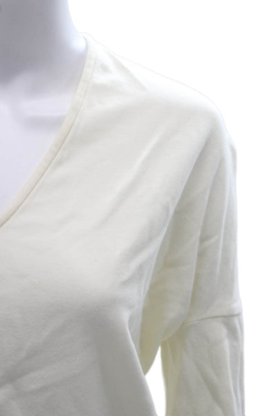 Maria + Cornejo Women Ivory Cotton V Neck Long Sleeve Basic T-Shirt Size L