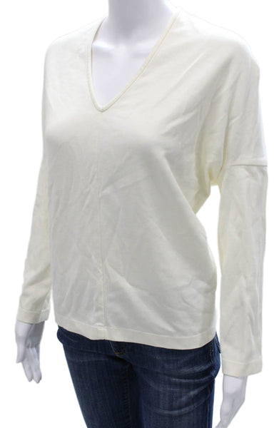 Maria + Cornejo Women Ivory Cotton V Neck Long Sleeve Basic T-Shirt Size L