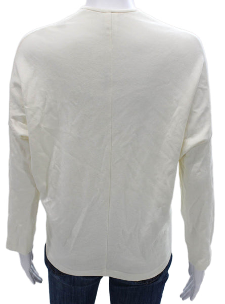 Maria + Cornejo Women Ivory Cotton V Neck Long Sleeve Basic T-Shirt Size L