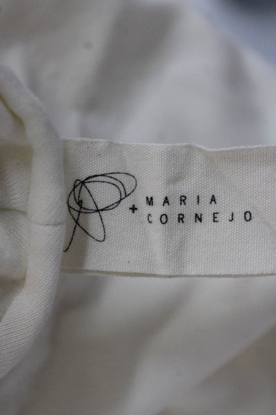 Maria + Cornejo Women Ivory Cotton V Neck Long Sleeve Basic T-Shirt Size L