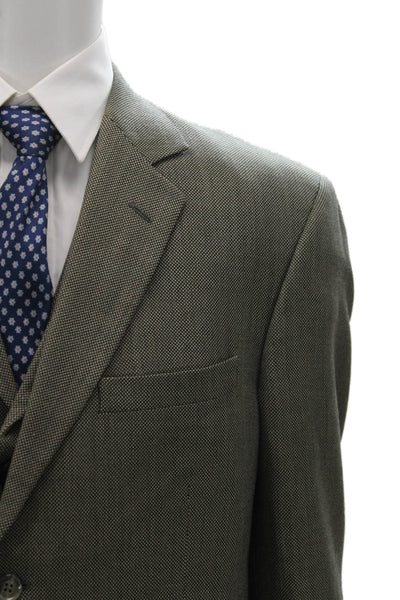 Tallia Uomo Mens 3 Piece Suit Green Geometric Super 100s Wool Size 44