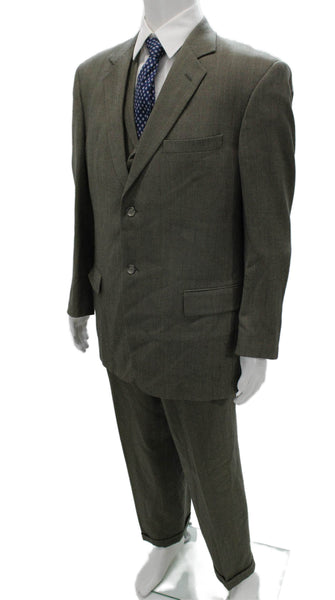Tallia Uomo Mens 3 Piece Suit Green Geometric Super 100s Wool Size 44
