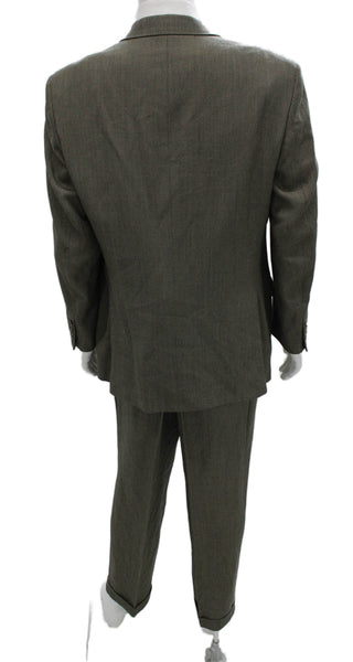 Tallia Uomo Mens 3 Piece Suit Green Geometric Super 100s Wool Size 44