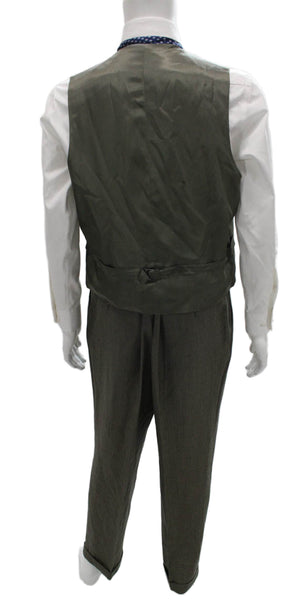 Tallia Uomo Mens 3 Piece Suit Green Geometric Super 100s Wool Size 44
