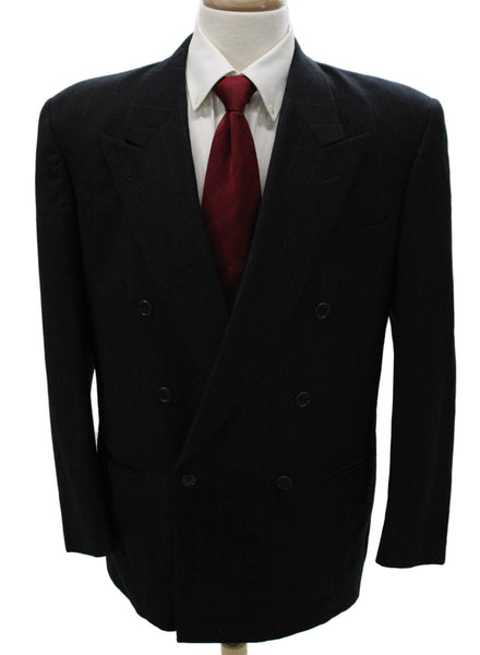 Ermenegildo Zegna Mens Black Wool Striped Jacket Size 52