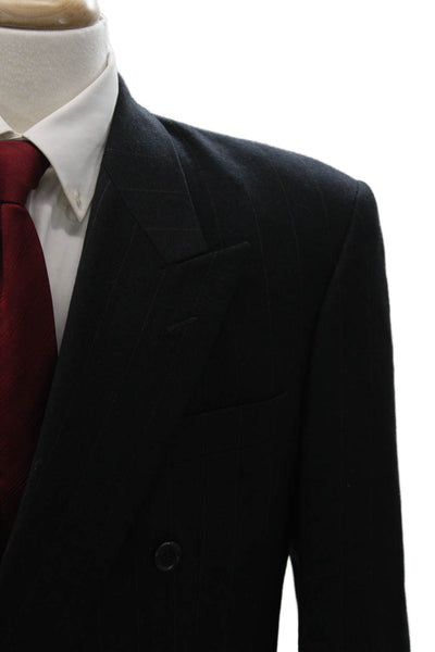 Ermenegildo Zegna Mens Black Wool Striped Jacket Size 52