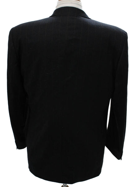 Ermenegildo Zegna Mens Black Wool Striped Jacket Size 52