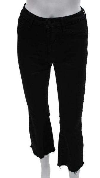 L'Agence Womens Cropped Black Mid Rise Cotton Blend Jeans Button Size 23