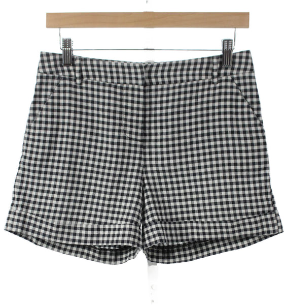 Band Of Outsiders Women Black Check Linen Button Shorts Size 1