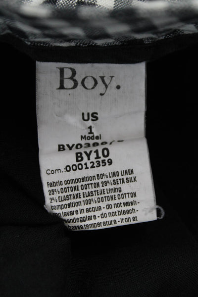 Band Of Outsiders Women Black Check Linen Button Shorts Size 1