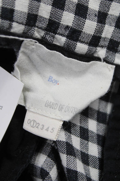 Band Of Outsiders Women Black Check Linen Button Shorts Size 1