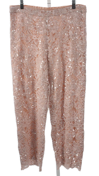 Marccain Women Dress Pants Pink Floral Polyamide Zip Inseam 28in Size 10