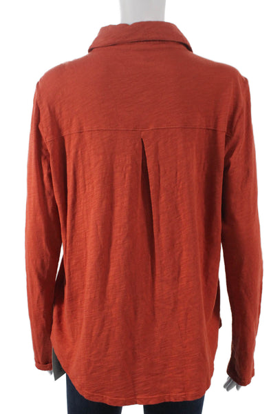 Elliott Lauren Womens Cotton Collared Long Sleeve Button-Up Top Orange Size L