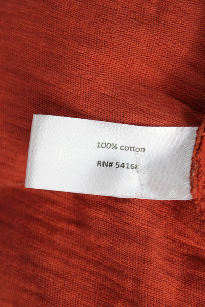 Elliott Lauren Womens Cotton Collared Long Sleeve Button-Up Top Orange Size L