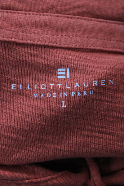 Elliott Lauren Womens Cotton Collared Long Sleeve Button-Up Top Orange Size L