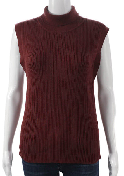 Varley Womens Striped Mock Neck Sleeveless Tank Viscose Red Size L