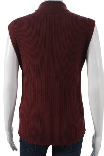 Varley Womens Striped Mock Neck Sleeveless Tank Viscose Red Size L
