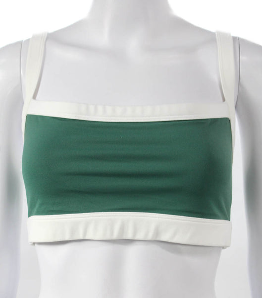 Splits59 Women Sports Bra Green Colorblock Square Neck Nylon Pullover Size L