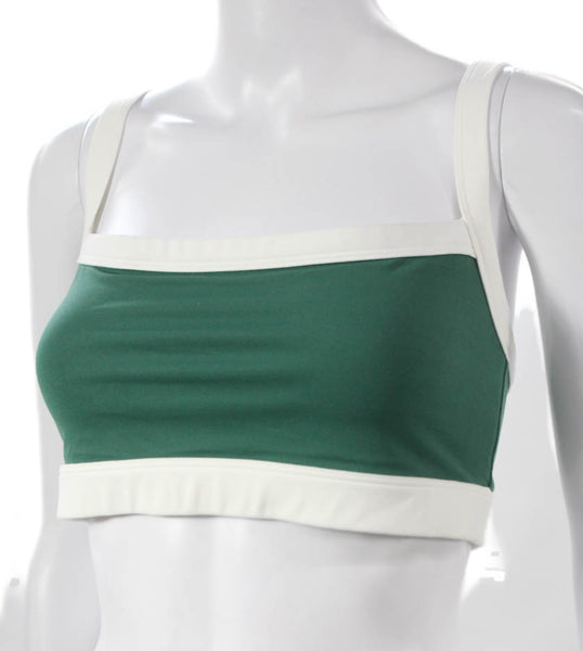 Splits59 Women Sports Bra Green Colorblock Square Neck Nylon Pullover Size L