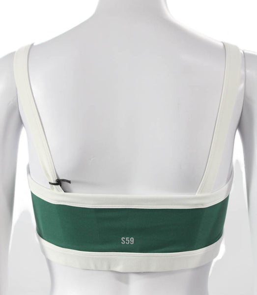 Splits59 Women Sports Bra Green Colorblock Square Neck Nylon Pullover Size L