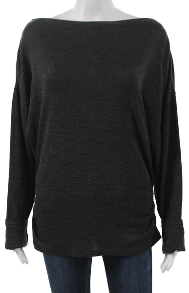 Vince Women Basic Wool Boat Neck Long Sleeve T-Shirt Gray Size L