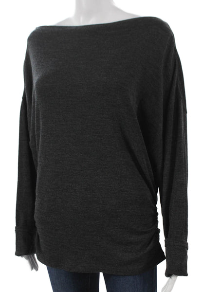 Vince Women Basic Wool Boat Neck Long Sleeve T-Shirt Gray Size L